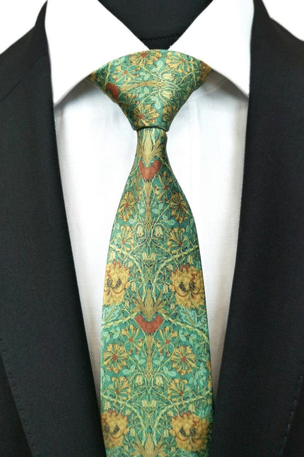 Green Gold Floral Tie