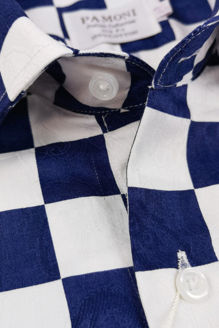 Navy Square Check Slim Fit Shirt