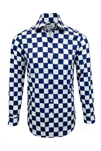 Navy Square Check Slim Fit Shirt