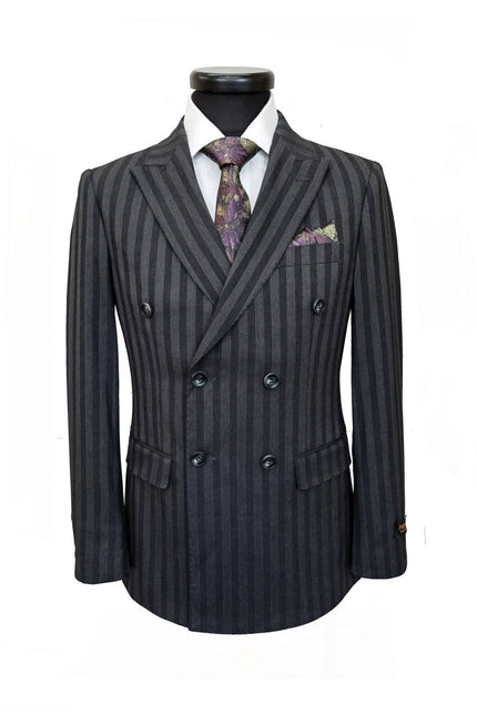 Charcoal Bold Stripe Double Breasted Suit