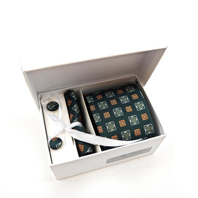 Green and Orange Geometric Tie & Cufflinks Set