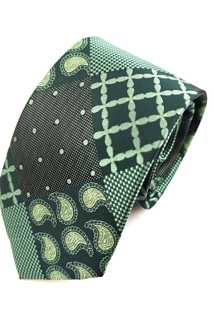Green Paisley Check Tie & Pocket Square Set