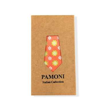 Conjunto de corbata y pañuelo de bolsillo geométrico con flores de lima y melocotón