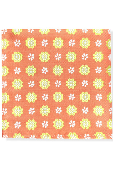 Peach Lime Flower Geometric Tie & Pocket Square Set