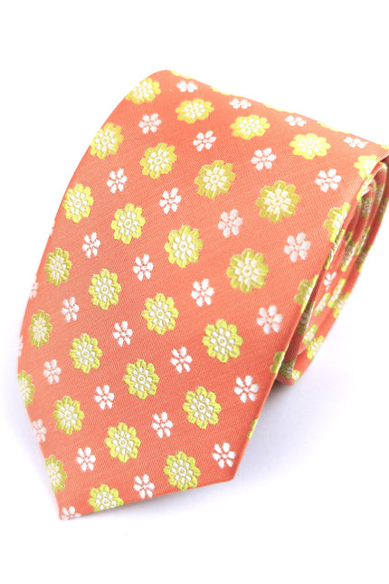 Peach Lime Flower Geometric Tie & Pocket Square Set