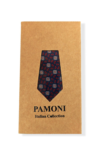 Blue and Red Geometric Tie & Pocket Square Set