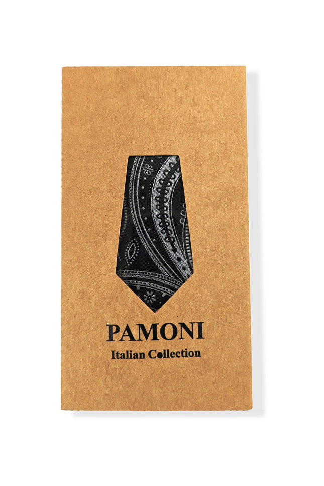 Black Silver Paisley Tie & Pocket Square Set