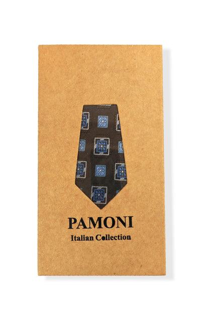 Brown Blue Square Geometric Tie & Pocket Square Set