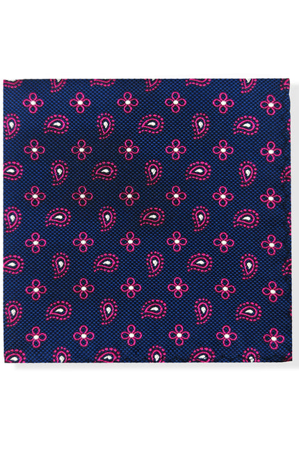 Navy Magenta Geometric Tie & Pocket Square Set