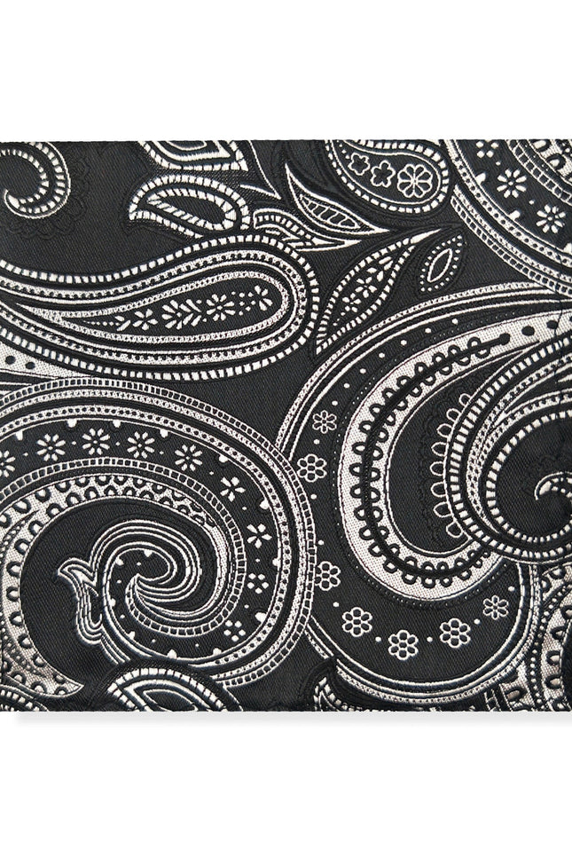 Black Silver Paisley Tie & Pocket Square Set