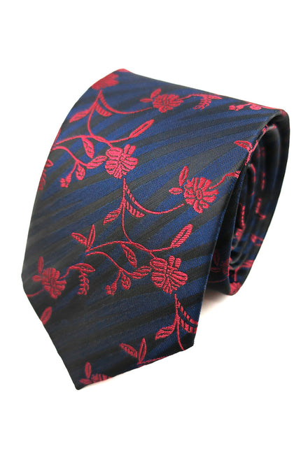Navy Burgundy Floral Tie & Pocket Square Set