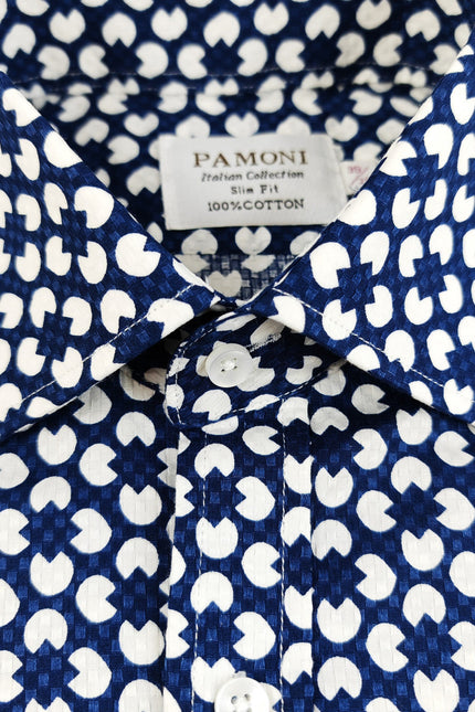 Blue and White Geometric Print Shirt