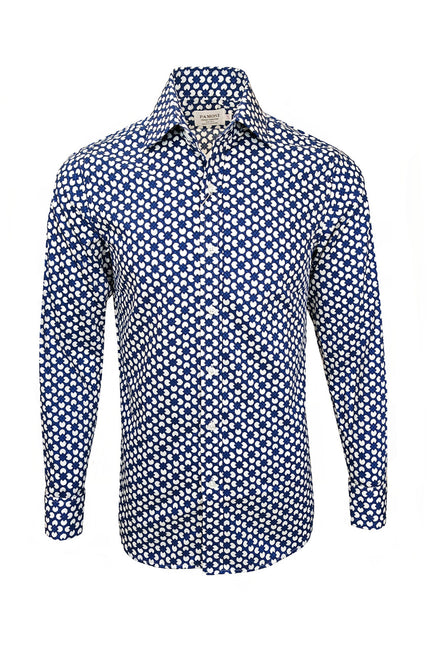 Blue and White Geometric Print Shirt