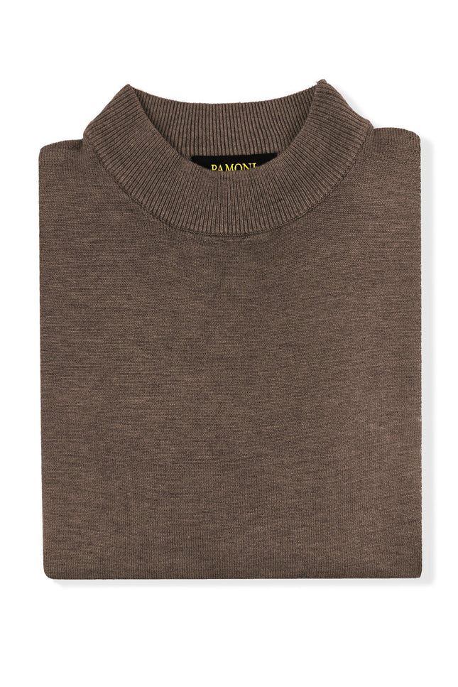 Brown High Neck Slim Fit Jumper