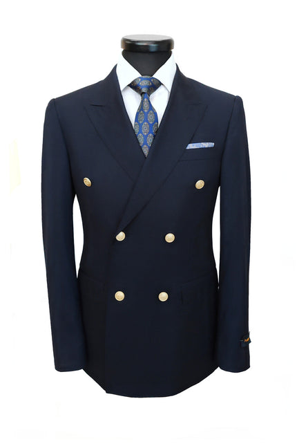 Dark Navy Double Breasted Suit with Gold Button
