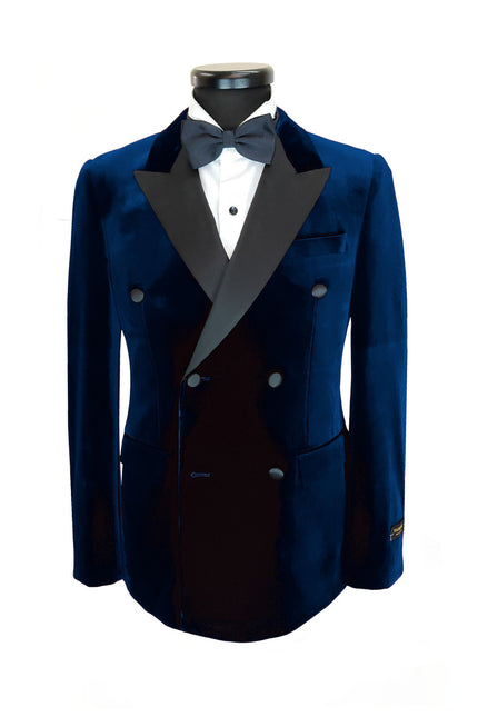 Navy Double Breasted Velvet Tuxedo Blazer