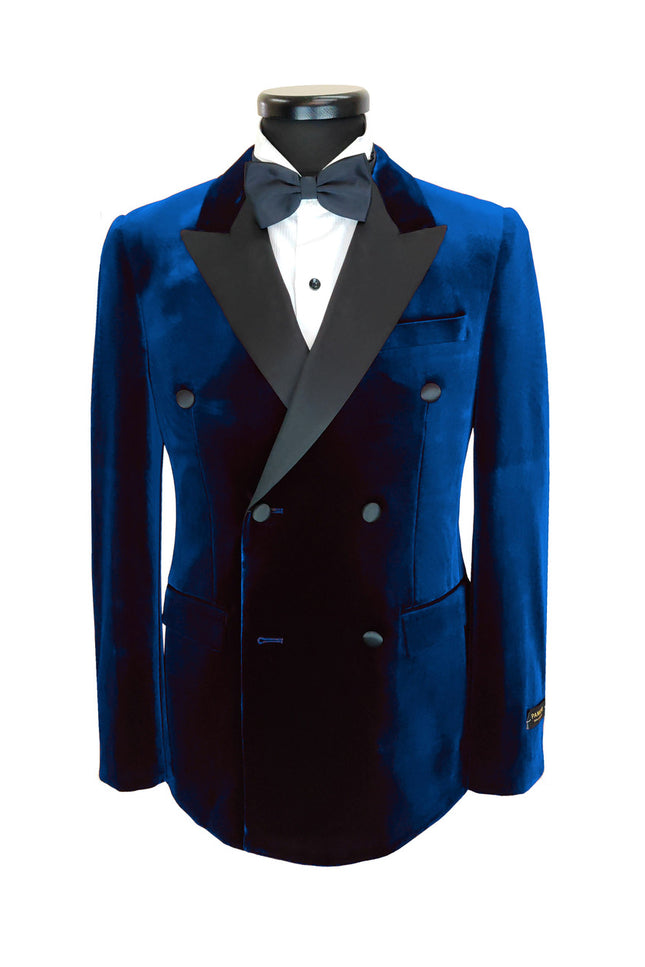 Royal Blue Double Breasted Velvet Tuxedo Blazer