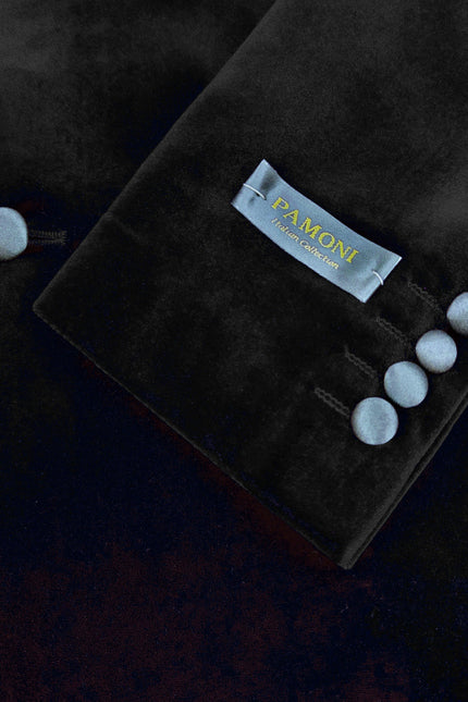 Black Double Breasted Velvet Tuxedo Blazer