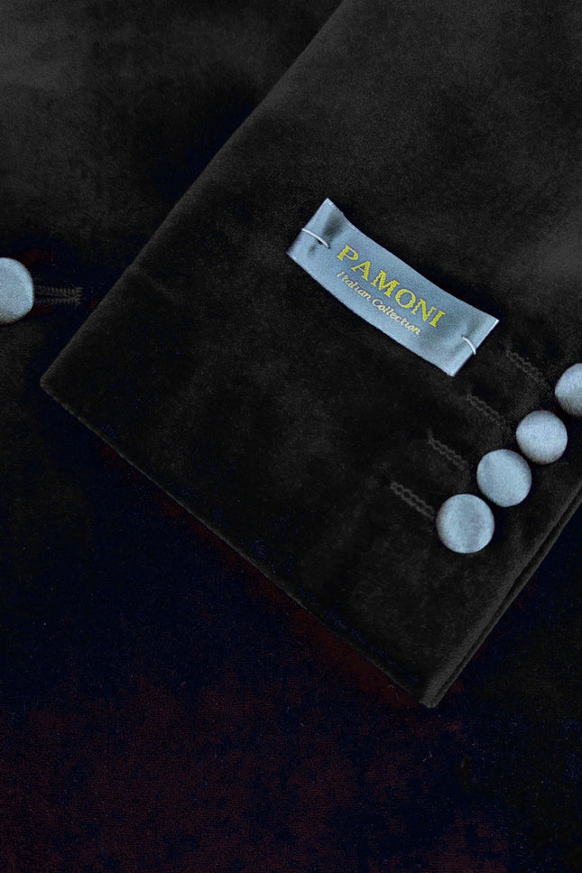 Black Double Breasted Velvet Tuxedo Blazer