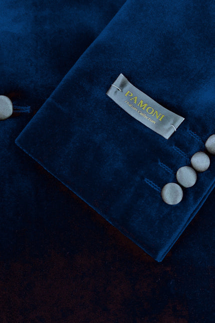 Navy Double Breasted Velvet Tuxedo Blazer