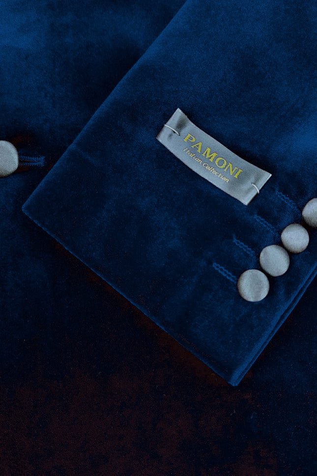 Navy Double Breasted Velvet Tuxedo Blazer