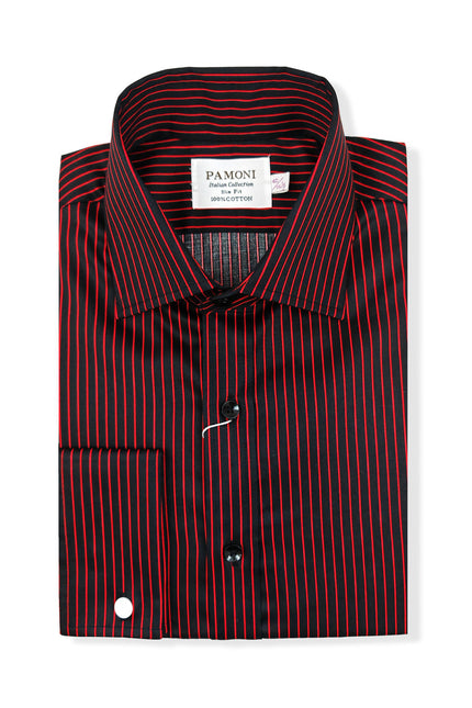 Men's Slim Fit Black & Red Striped Shirt