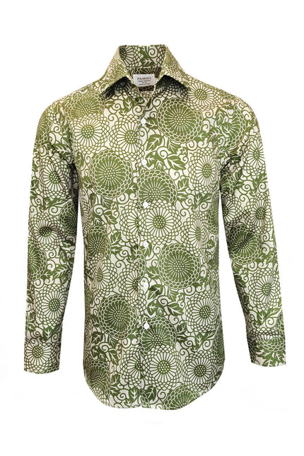Men's Slim Fit Green Patterned Shirt