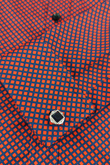 Men's Slim Fit Red & Blue Geometric Print Shirt