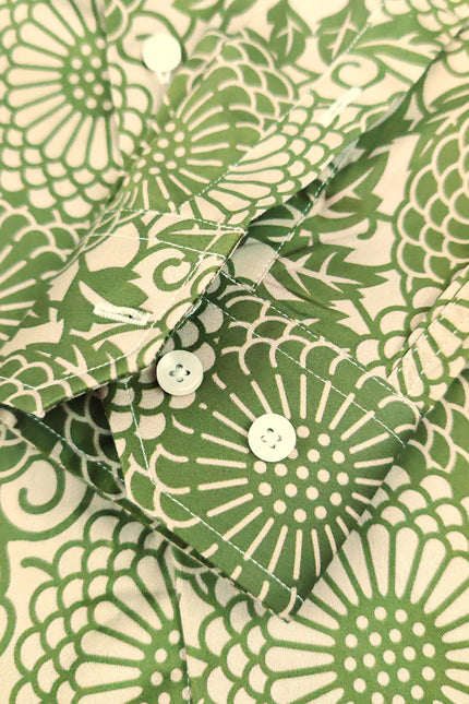 Men's Slim Fit Green Patterned Shirt