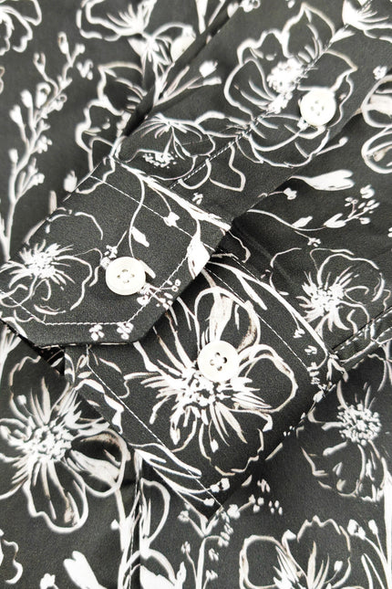 Men's Slim Fit Grey Monochrome Floral Pattern Shirt