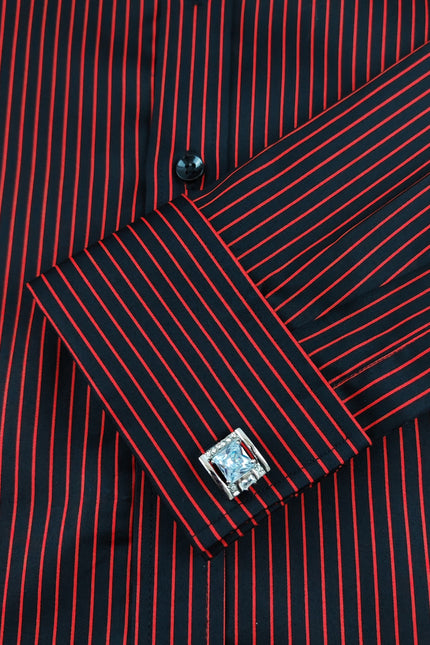 Men's Slim Fit Black & Red Striped Shirt