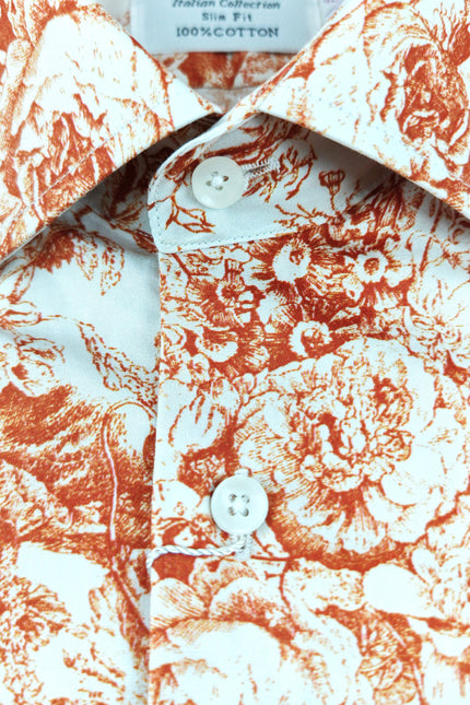 White Orange Floral and Botanical Print Short Sleeves Shirt