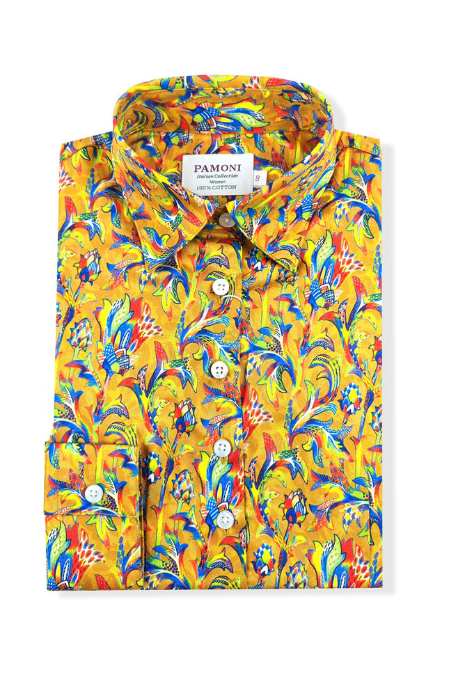 Golden Floral Breeze Women's Fitted Shirt