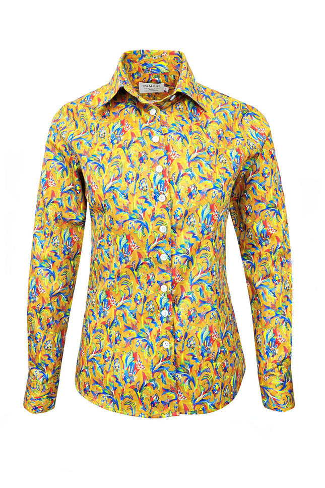 Golden Floral Breeze Women's Fitted Shirt