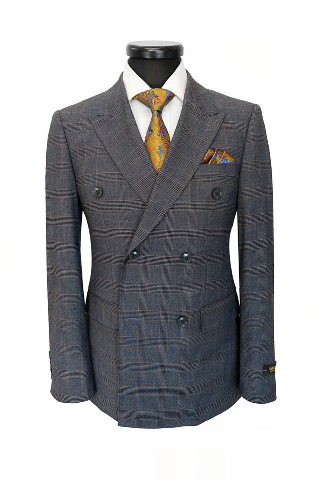 Charcoal Blue Glen Check Double-Breasted Suit