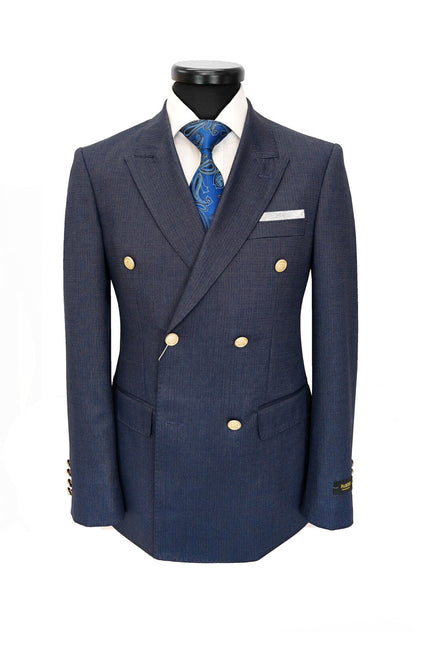 Men's Navy Double-Breasted Suit With Gold-Tone Buttons