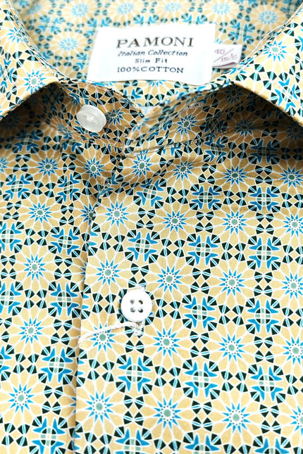Men’s Geometric Pattern Slim Fit Cotton Shirt
