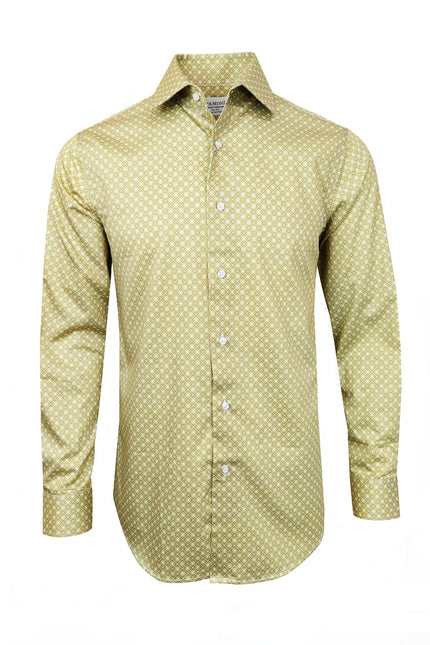 Men’s Yellow Diamond Print Slim Fit Cotton Shirt