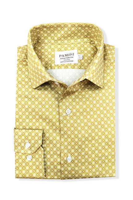 Men’s Yellow Diamond Print Slim Fit Cotton Shirt