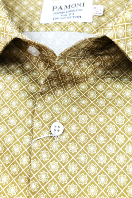Men’s Yellow Diamond Print Slim Fit Cotton Shirt