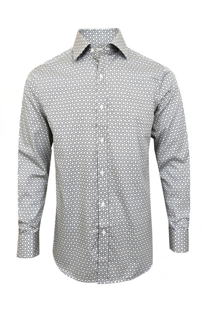 Black and White Geometric Print Slim Fit Double Cuff Shirt