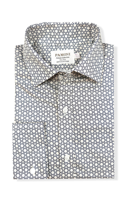 Black and White Geometric Print Slim Fit Double Cuff Shirt