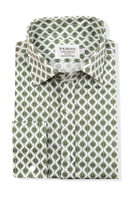 Green Palm Print Slim Fit Shirt