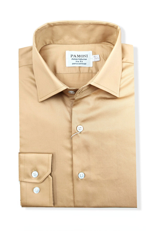 Beige Slim Fit Cotton Shirt – Single Cuff