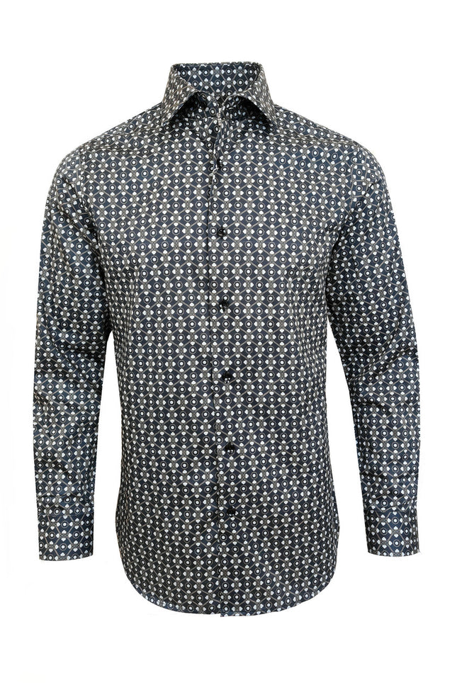 Men’s Black & White Geometric Print Slim Fit Shirt – 100% Cotton