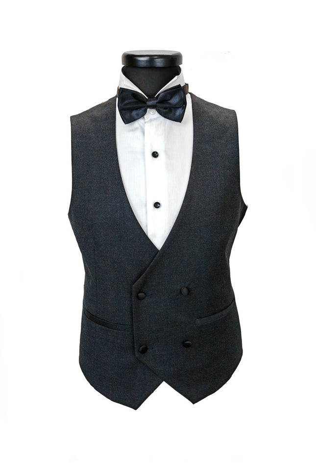 Men’s Slim Fit Wool-Blend Tuxedo with Satin Shawl Lapels – Charcoal