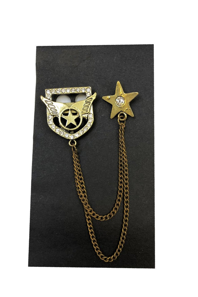 Winged heraldic emblem chained lapel pin - Pamoni