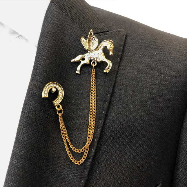 Jewelled Pegasus Chain Lapel Pin