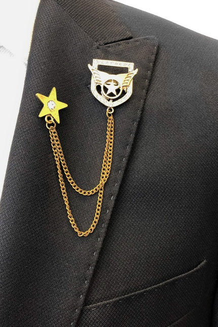 Winged heraldic emblem chained lapel pin - Pamoni