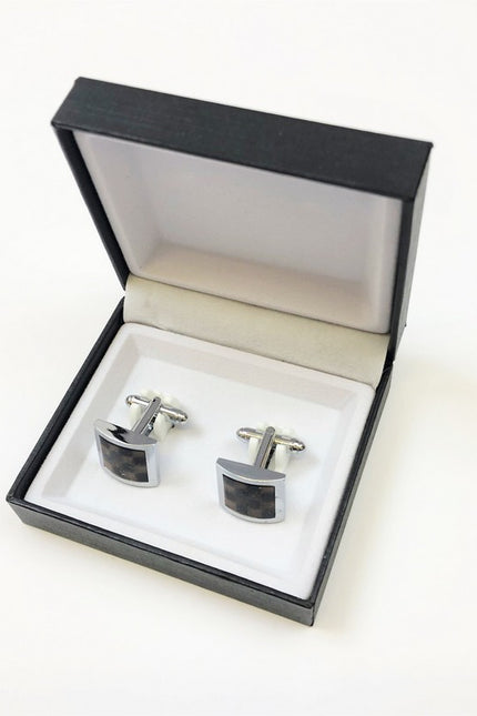 Black & Brown Chequered Cufflinks in Pamoni presentation cufflink box